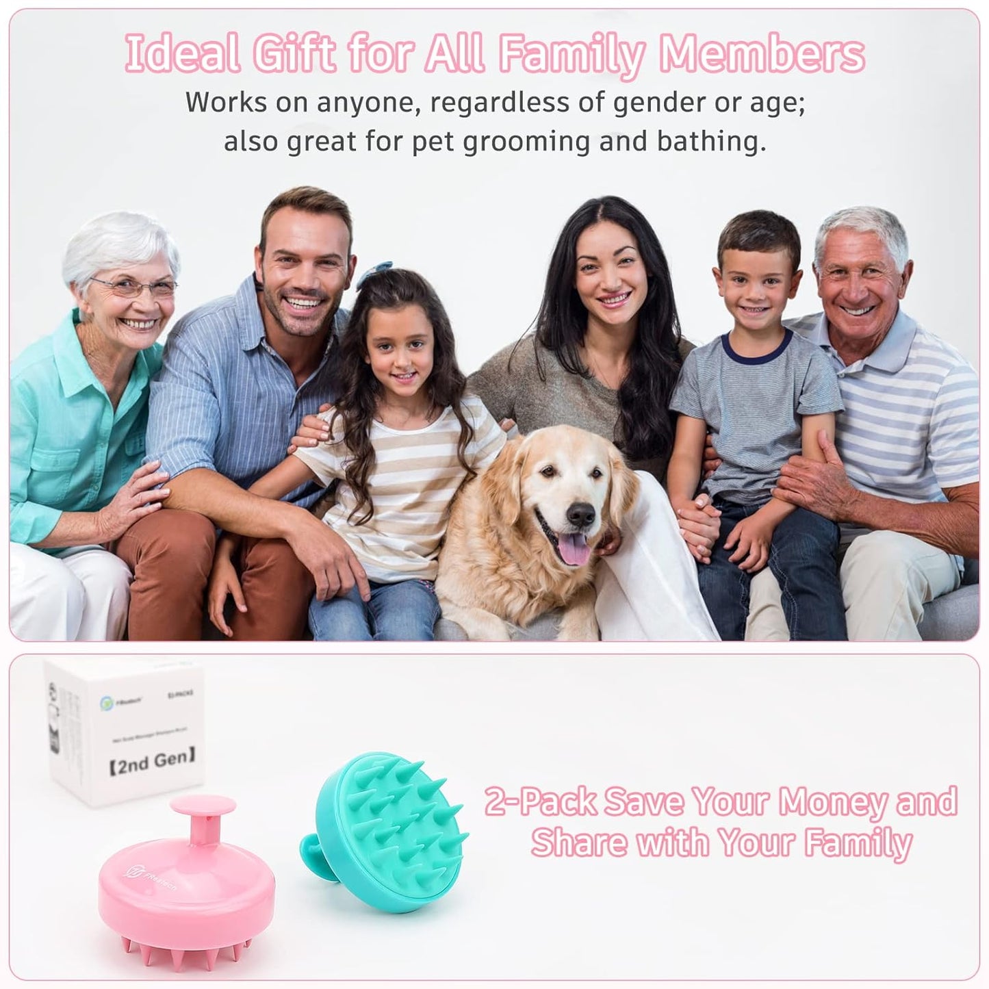 Crown Caress™ Anti Hair Loss and Dandruff Scalp Massager Shampoo Brush, Wet or Dry for Women, Men, Kids and Pets. 